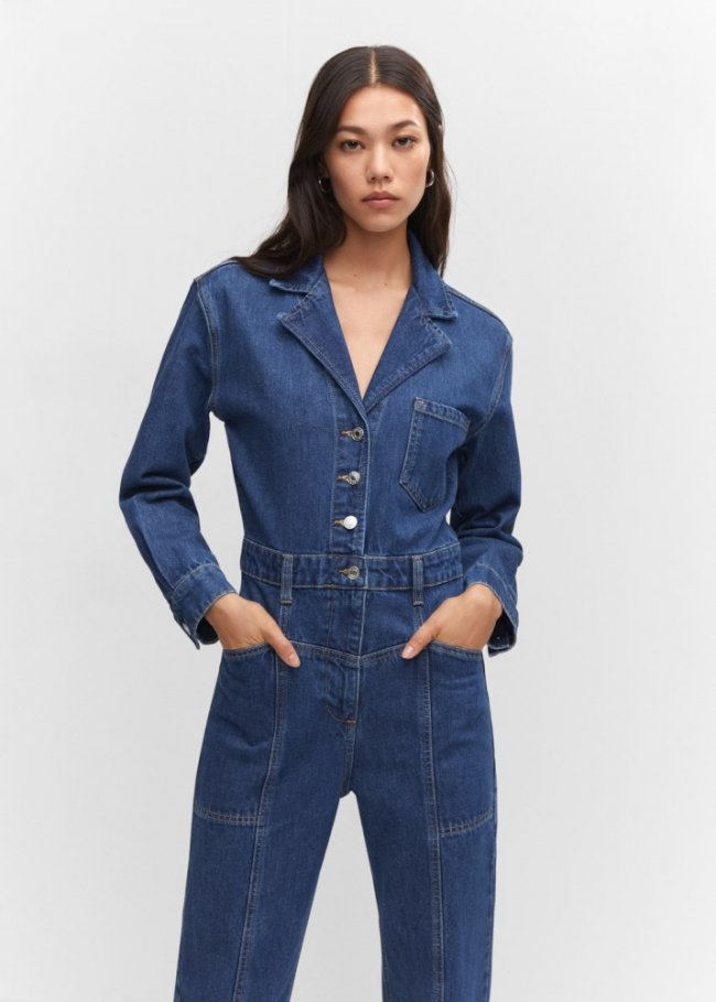 Mango Mono vaquero solapas - Azul oscuro