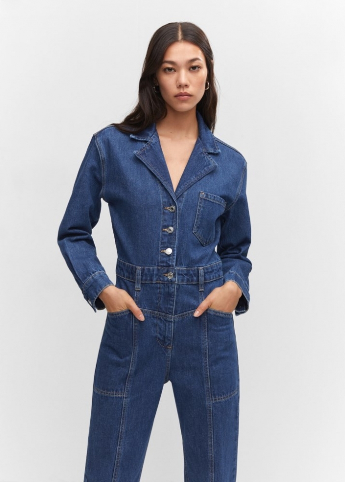 Mango Mono vaquero solapas - Azul oscuro