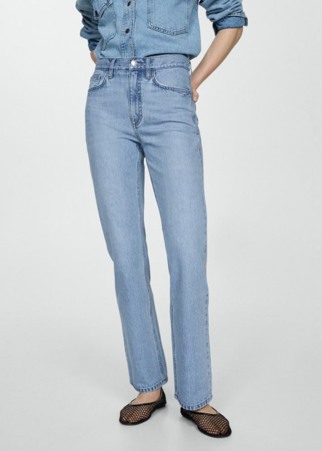 Mango Jeans rectos tiro medio - Azul medio
