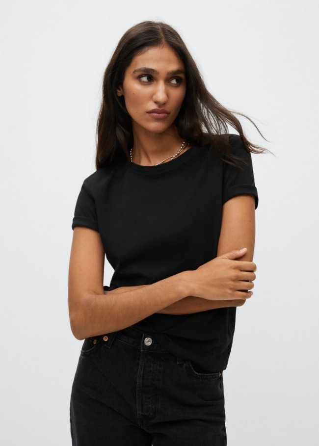 Mango Camiseta 100% algodón - Negro