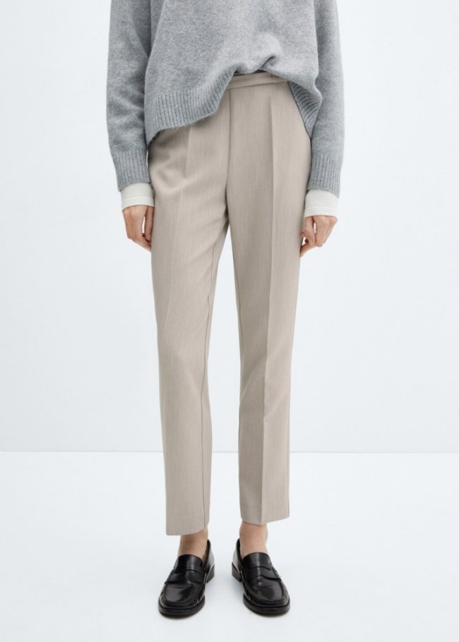 Mango Pantalón recto cinturón - Gris