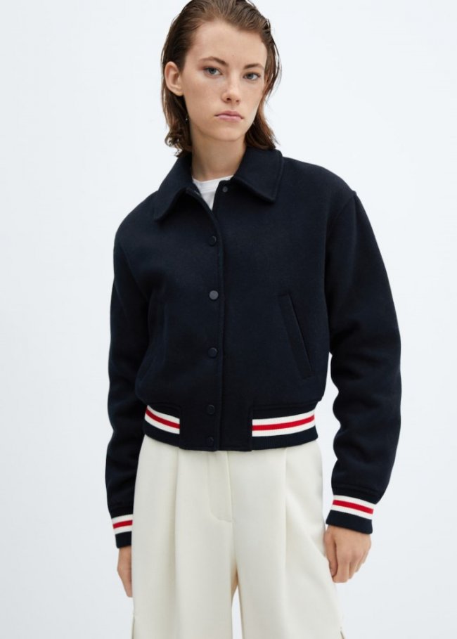 Mango Bomber lana oversize - Azul marino