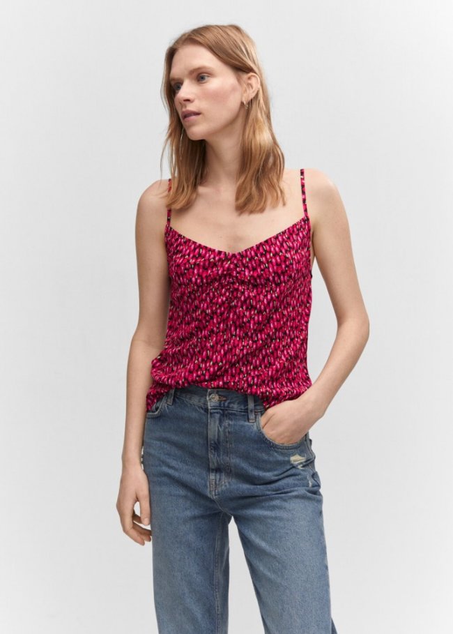Mango Top fruncido estampado - Rojo