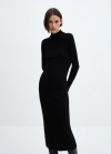 Mango Vestido canalé cuello perkins - Negro