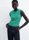 Mango Top tweed detalle deshilachado - Verde pastel