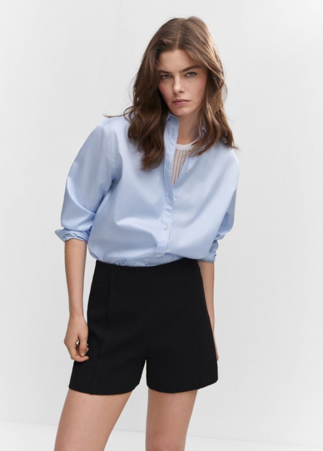 Mango Shorts rectos tiro alto - Negro