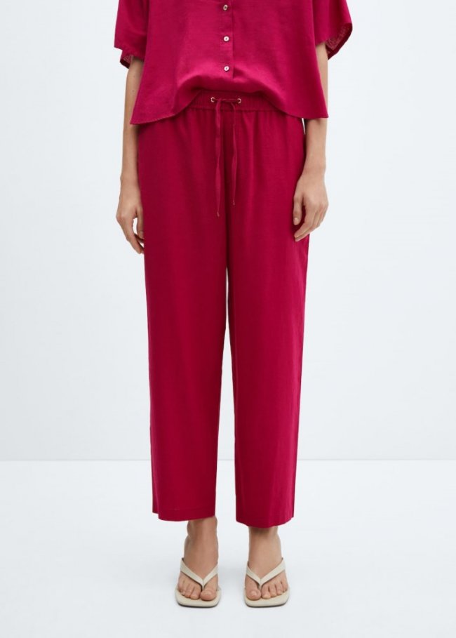 Mango Pantalón recto lino - Fucsia