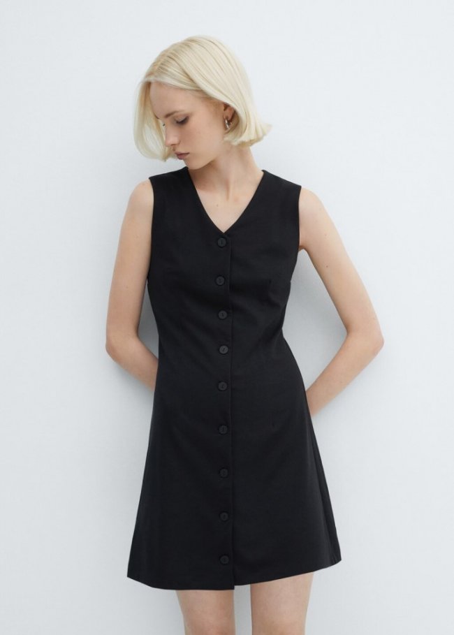 Mango Vestido corto botones - Negro