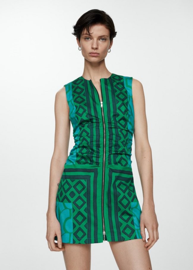 Mango Vestido estampado cremallera - Azul