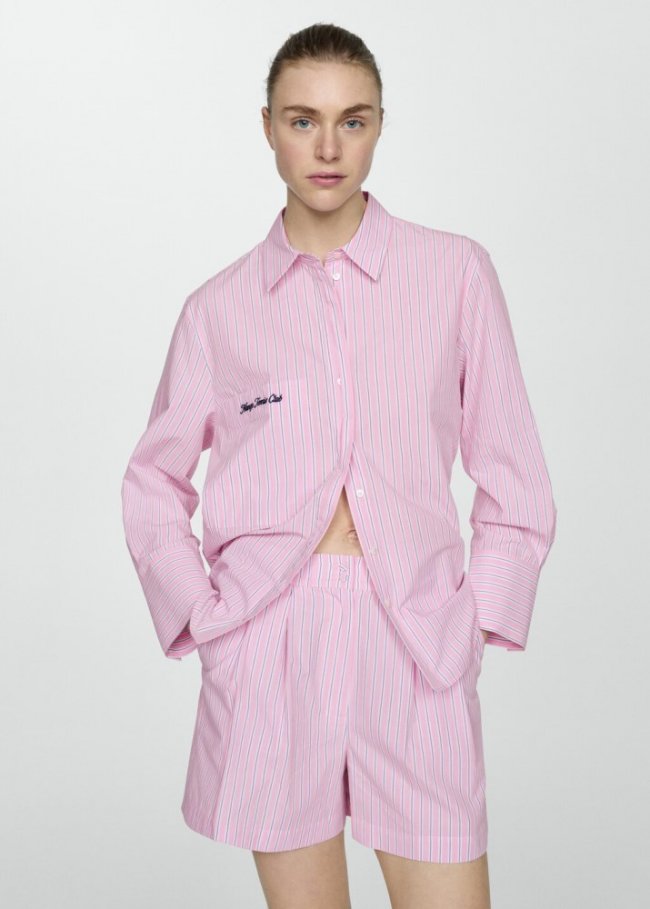 Mango Camisa rayas logo bordado - Rosa pastel
