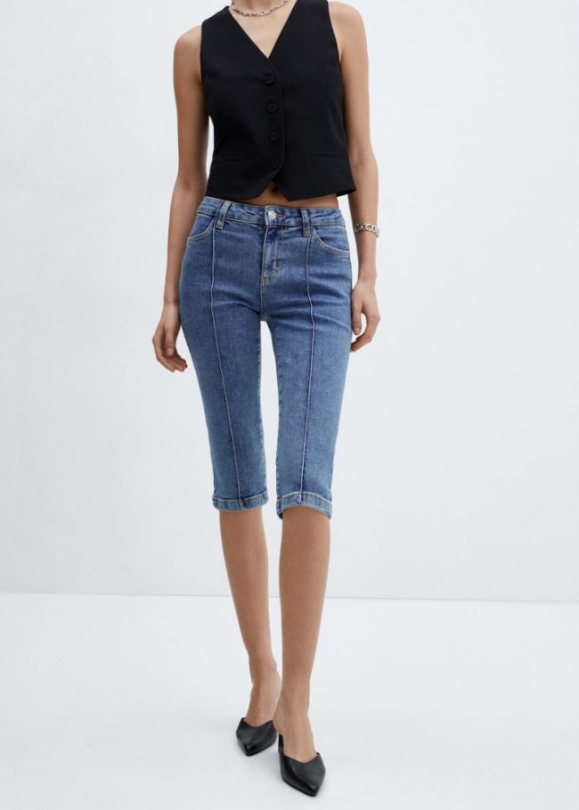 Mango Jeans capri costuras decorativas - Azul medio