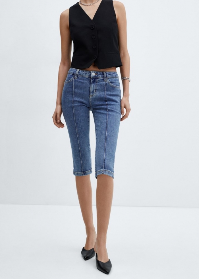 Mango Jeans capri costuras decorativas - Azul medio