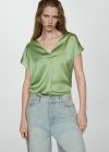 Mango Camiseta satinada cuello pico - Verde