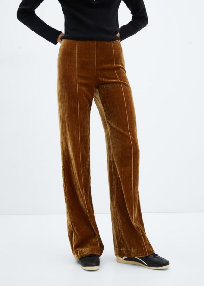 Mango Pantalón terciopelo costuras - Ocre