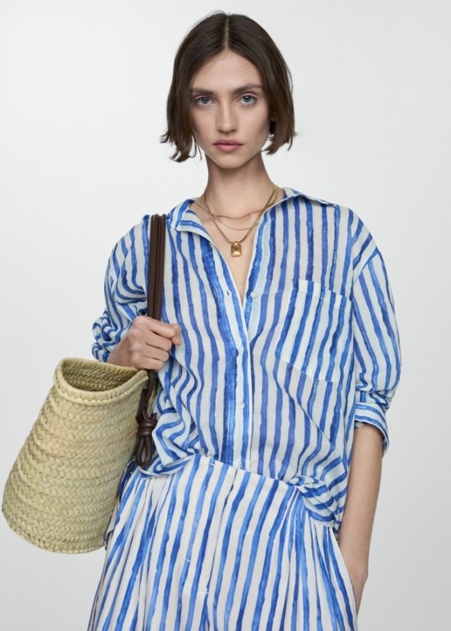 Mango Camisa 100% algodón rayas - Blanco roto