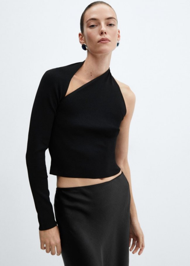 Mango Top asimétrico abertura - Negro