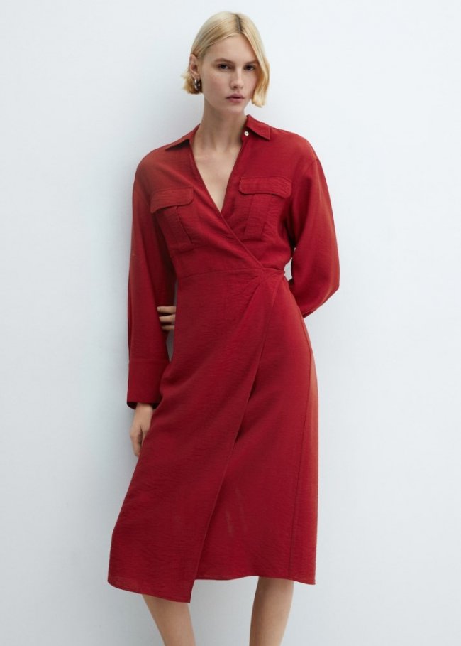 Mango Vestido midi cruzado - Rojo