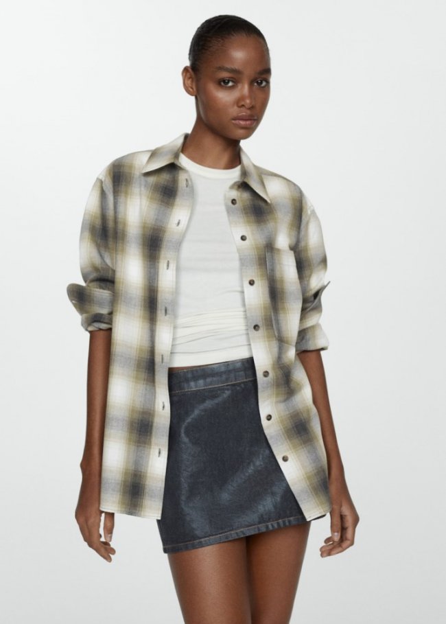 Mango Camisa algodón cuadros - Verde