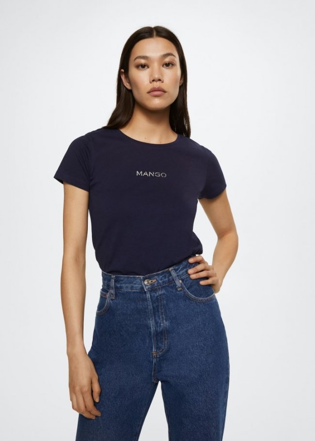 Mango Camiseta logo metalizado - Azul marino