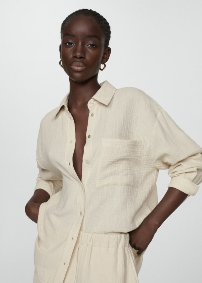 Mango Camisa algodón bolsillo - Crudo