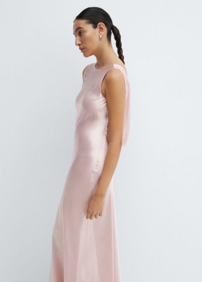 Mango Vestido satinado espalda abierta - Rosa pastel