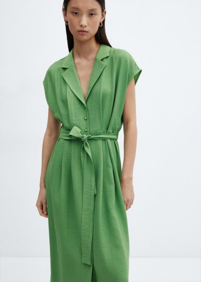 Mango Vestido camisero botones - Verde