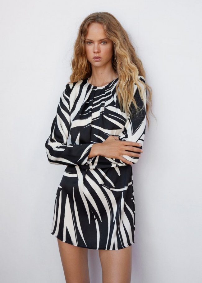 Mango Vestido estampado corto - Negro