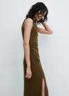 Mango Vestido fruncido abertura - Khaki