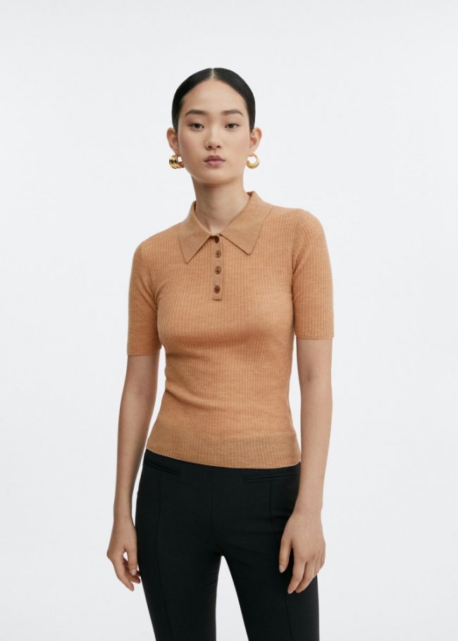 Mango Jersey lana cuello polo - Marrón medio
