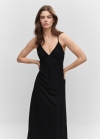 Mango Vestido midi fruncido - Negro