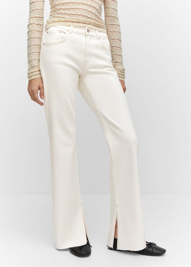 Mango Jeans rectos tiro medio aberturas - Blanco roto