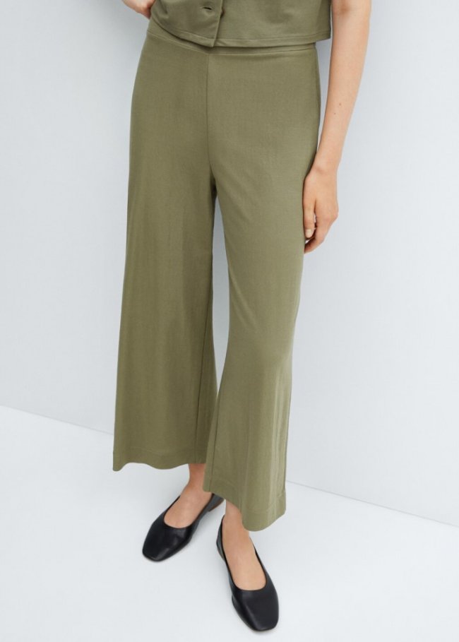 Mango Pantalón crop cintura elástica - Khaki