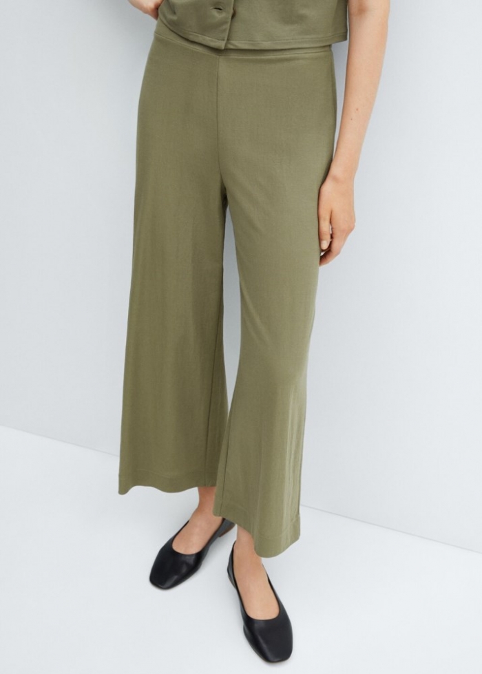 Mango Pantalón crop cintura elástica - Khaki