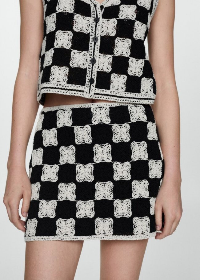 Mango Minifalda crochet combinado - Negro