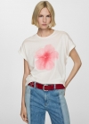 Mango Camiseta estampada algodón - Rosa pastel