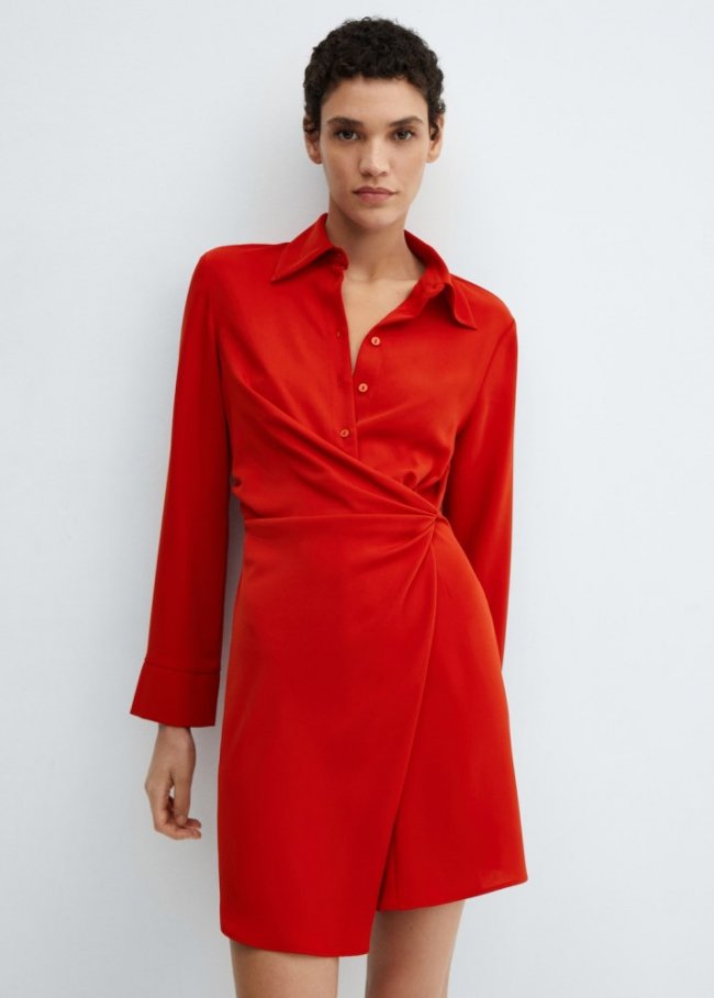 Mango Vestido cruzado drapeado - Rojo