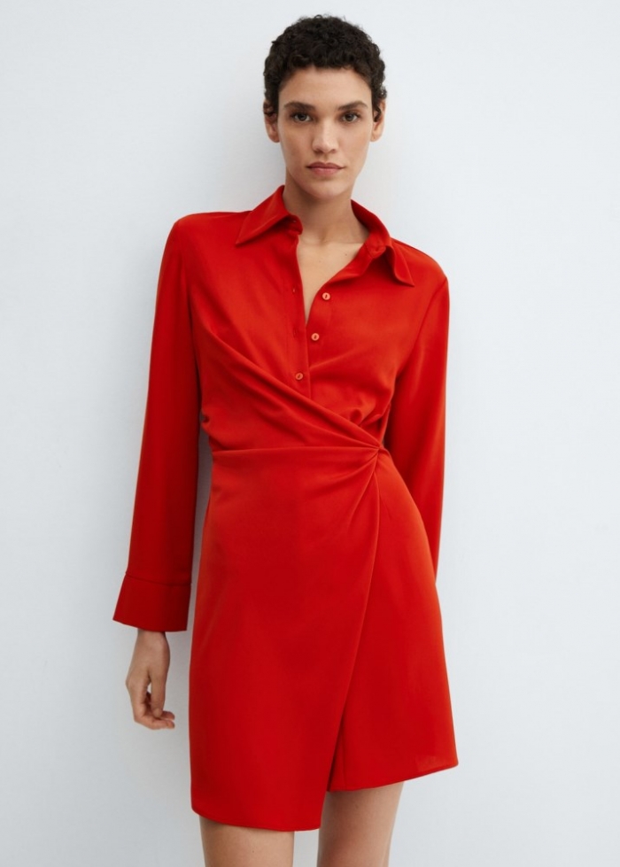 Mango Vestido cruzado drapeado - Rojo