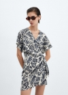 Mango Vestido cruzado lino - Azul marino oscuro