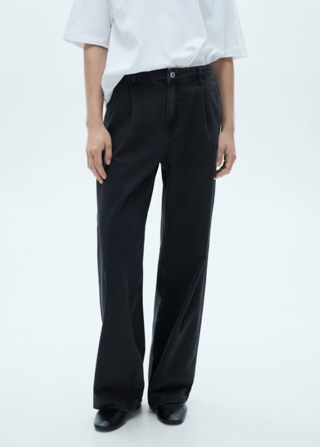 Mango Jeans rectos pinzas - Denim negro