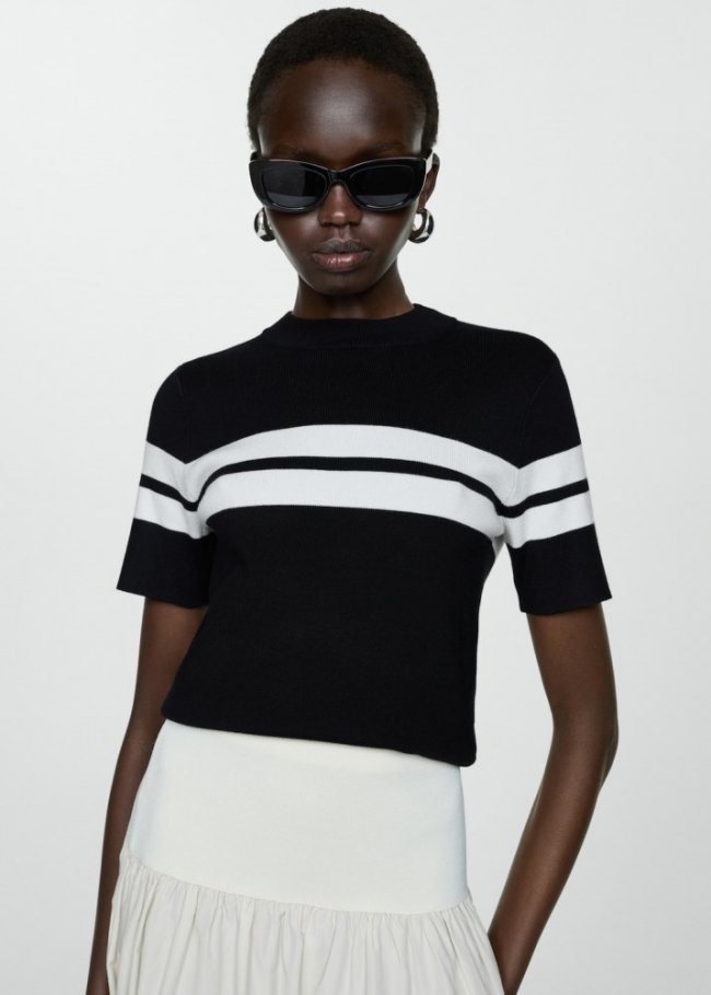 Mango Jersey punto rayas - Negro