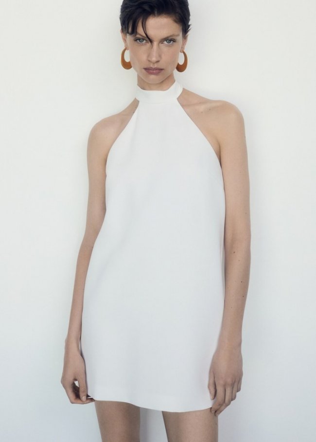 Mango Vestido halter espalda abierta - Blanco roto
