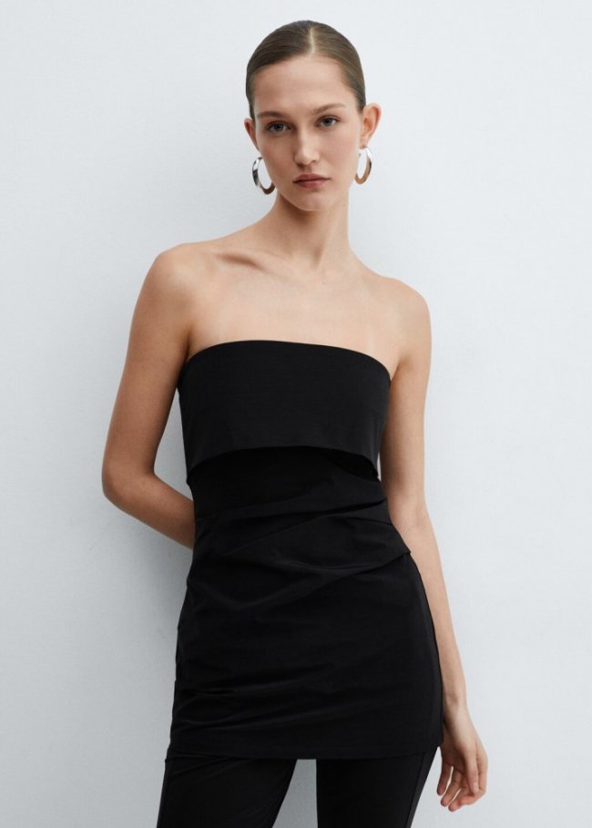 Mango Top detalle drapeado - Negro