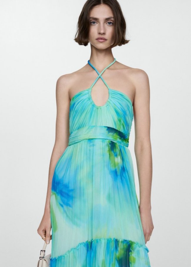 Mango Vestido halter estampado - Turquesa