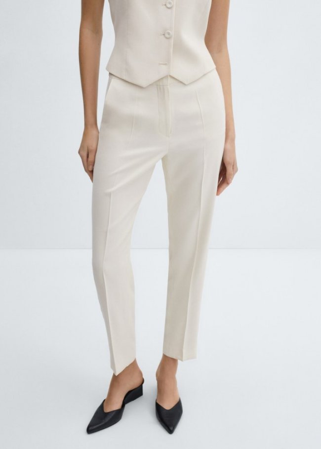 Mango Pantalón recto traje - Crudo