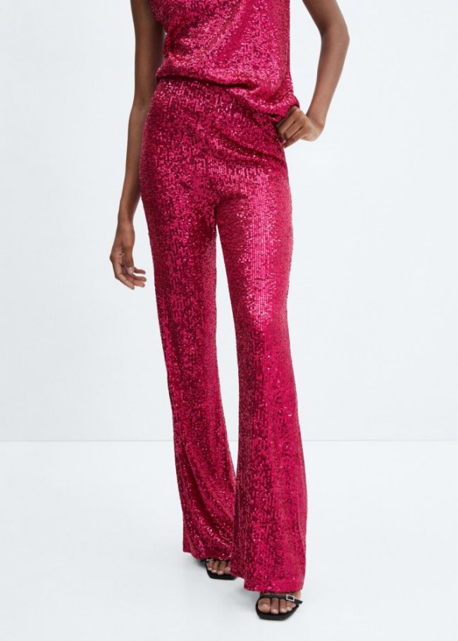 Mango Pantalón flare lentejuelas - Rosa