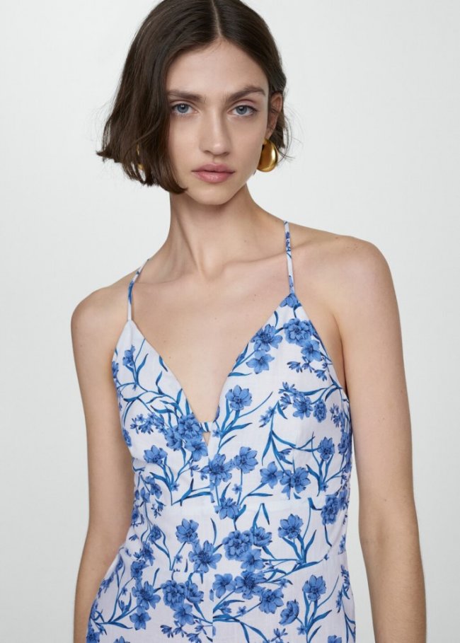 Mango Mono algodón estampado floral - Azul