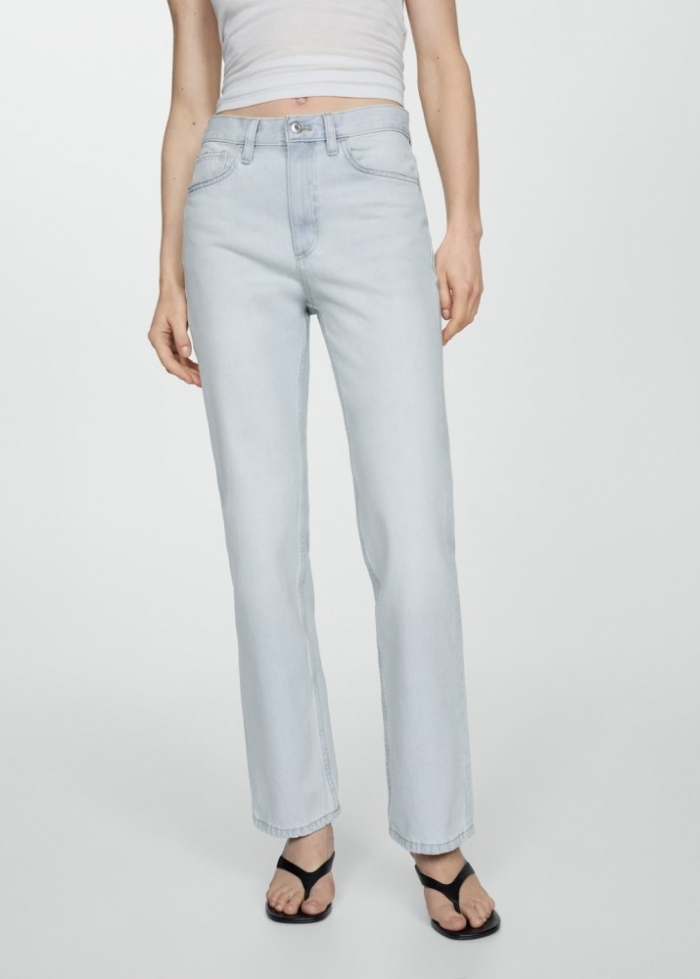 Mango Jeans rectos tiro medio - Azul claro