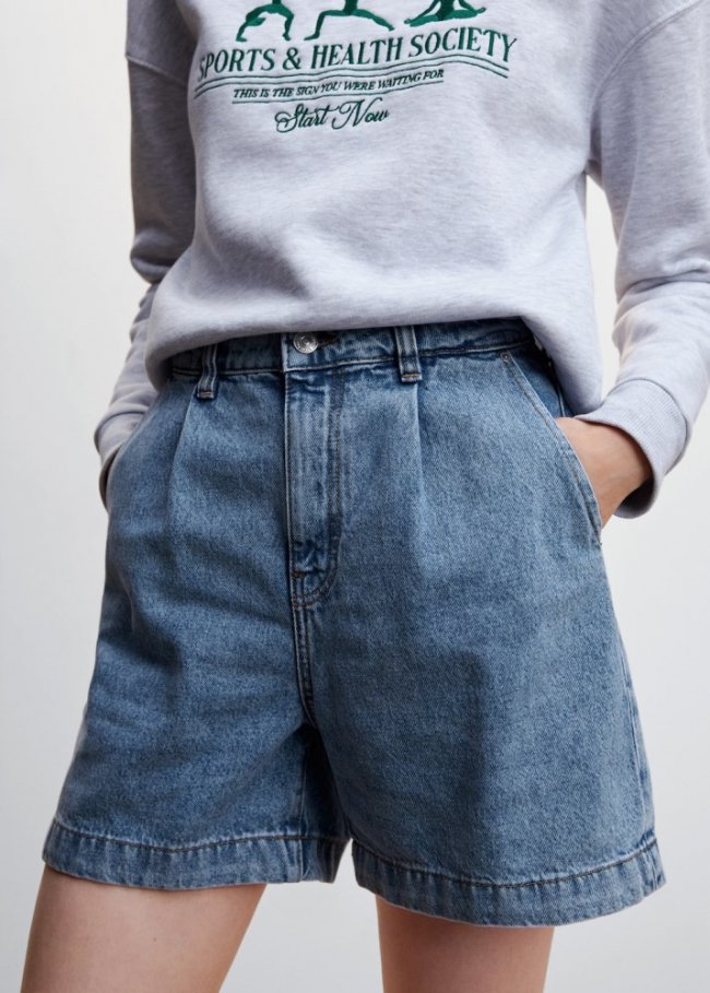 Mango Shorts slouchy pinzas - Azul medio