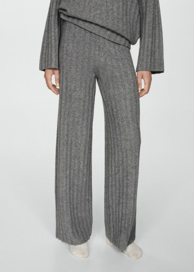 Mango Pantalón recto punto canalé - Gris medio vigoré