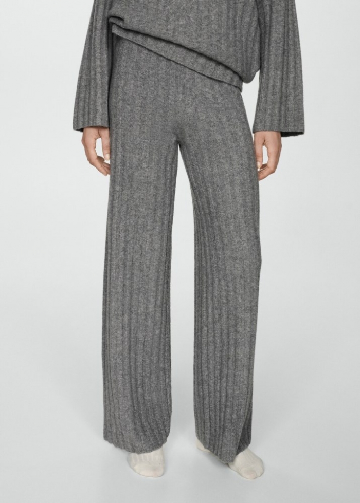 Mango Pantalón recto punto canalé - Gris medio vigoré